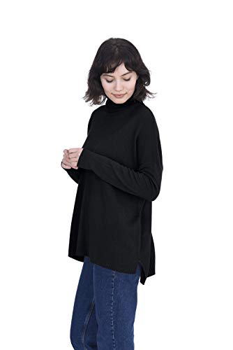 Cashmeren Women’s Oversized Turtleneck Sweater with Side Slits 100% Pure Cashmere Long Sleeve Roll Neck Pullover