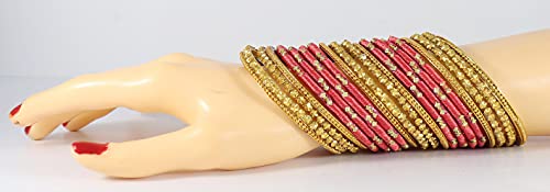 Image of NMII Watermelon Color Silk Thread & Glass Bangles Set For Girls & Women (Watermelon,2.2)