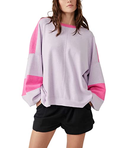 Free People Uptown Color-Block Pullover Lilac Aurora Combo Sm (Women's 4-6) #TOP30