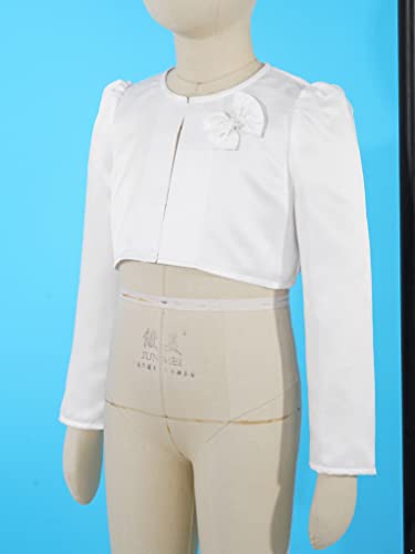 Sholeno Kids Flower Girls Long Sleeve Satin Wedding Bolero Shrug Open Front Solid Bow Birthday Party Short Cardigan3