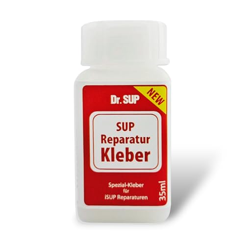 Dr. SUP Reparaturkleber 35ml - speziell für SUP Boards - PVC Kleber farblos elastisch uv- & salzwasserbeständig - Loch abdichten Risse reparieren Stand Up Paddle Board/iSUP Reparaturen