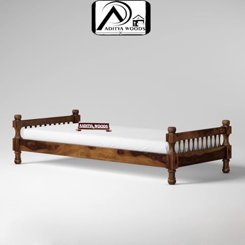 Image of AADITYA WOODS Solid Sheesham Wood Single Bed Cot Without Storage | Single Size Bed for Bedroom | Multipurpose Use Bed- Walnut 22