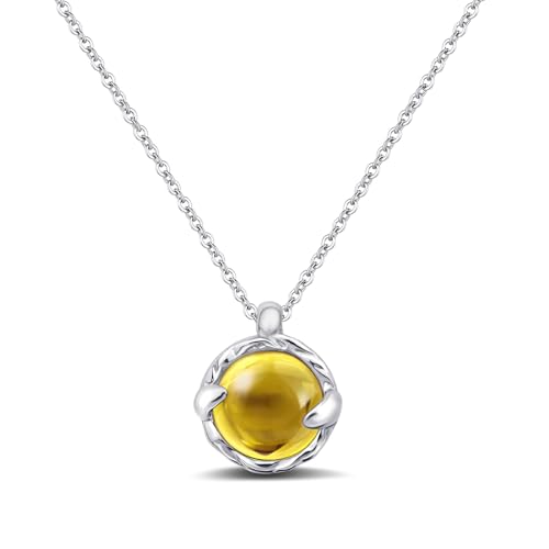 Circle Citrine Pendant Necklace, Silver Cable Chain, 45 cm, Yellow Gemstone, Contemporary Design