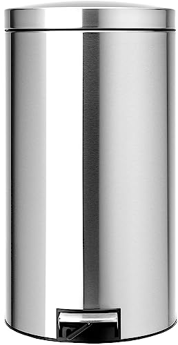 Brabantia 424205 Silent Pedal Bin With Plastic Inner Bucket And Motion Control Lid, 45 L - Matt Steel Fingerprint Proof