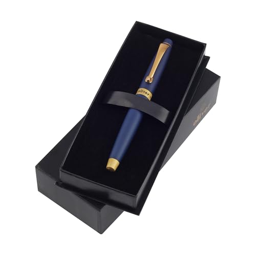 Image of Oliver Maybach Matte Navy Blue & Brush Gold Rollerball Pen - Premium Brass Body, Schmidt 0.6mm Refill, Gold Clip | NLB Gift Box