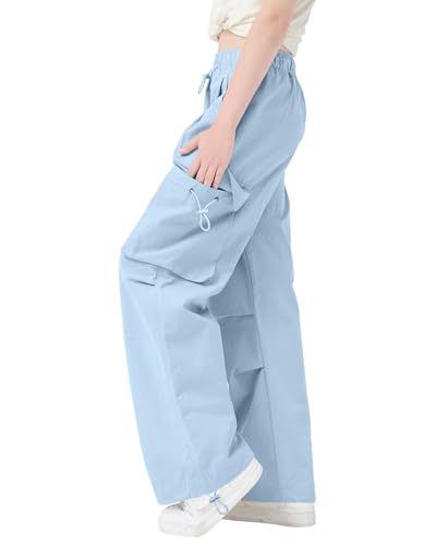 Image of AOWKULAE Girls Cargo Pants Casual Drawstring Jogger Sportswear Parachute Pants