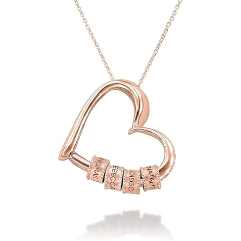 Personalized Charming Linda Heart Necklace with Engraved Beads - Dainty Gift for Mom, Her, Women - Custom Jewelry for Mother's Day, Christmas, Birthday (Without Diamond, Rose Gold Vermeil) Cover