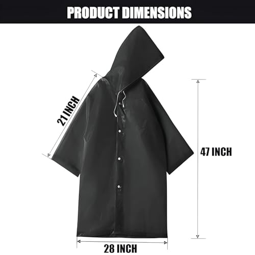 Image of ORILEY EVA Waterproof Raincoat for Men & Women with Hood Reusable Lightweight Rain Poncho Full Sleeves Rain Coat with Button Closure Outdoor Rainwear for Camping Hiking & Travelling (Free Size, Black)