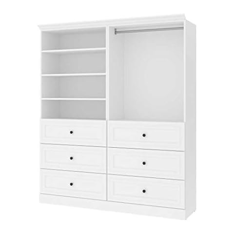 Bestar Versatile Closet Organizer System, 72-inch Platinum Gray Wardrobe and Drawers for Home Storage, Bedroom, Laundry, or Entryway, 72W, White Cover
