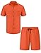 LecGee Men's 2 Piece Casual Beach Outfits Short Sleeve Button Down Shirt Fashion Summer Short Set Tracksuit(Orange,3XL)