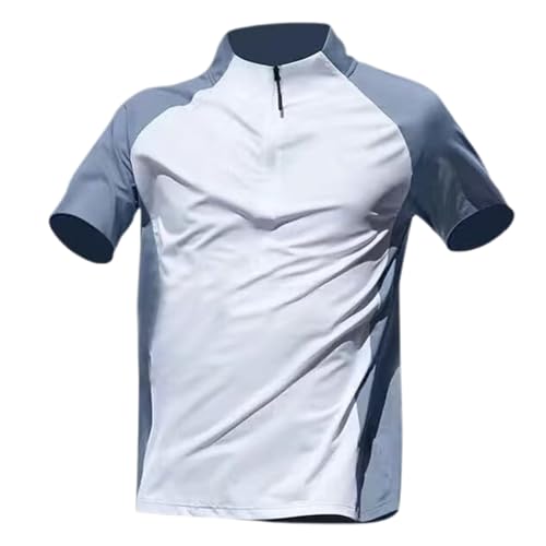 DUHENWU Camiseta deportiva de manga corta para hombre, media cremallera, camiseta de compresión, de secado rápido, cuello vuelto, camiseta transpirable para fitness, O blanco., S