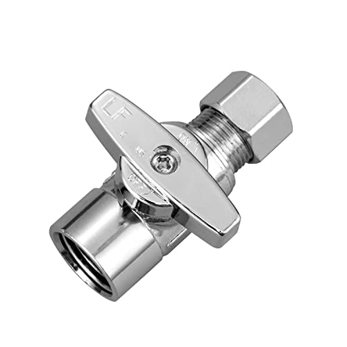Minimprover 2 Pack Premium Brass Chrome plated 3/8" FIP Female Thread x 3/8 Inch OD Compression Quarter Turn Straight Water Angle Stop Valve Shut Off - Thumbnail 5
