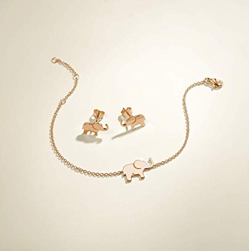 Fancime Rose Gold Plated 925 Sterling Silver Cable Link Chain Cute Elephant Dainty Bracelet Jewelry Easter Gifts For Women Friendship Charm Adjustable Teens, 15 + 3Cm #TOP2