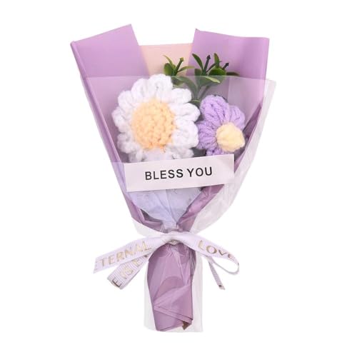 MXXGMYJ Purple Knitted Flower Bouquet Mini Handmade Crochet Daisy Bouquet Cute Birthday Gifts for Bestie Friends Heartfelt for Women Mom Grandma Artificial Woven Home Desktop Decorations