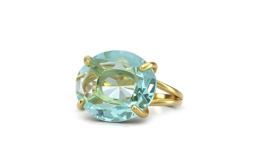 Bague Déclaration Or 18k Topaze Bleue Solitaire Cocktail Haute Joaillerie