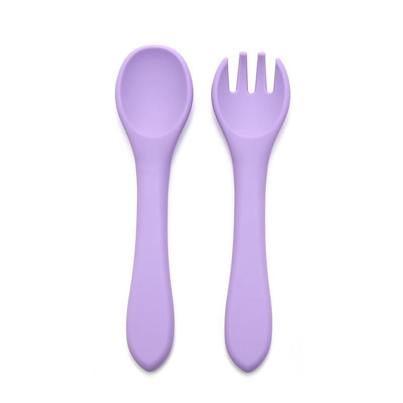 Image of Kids Station Easy to Carry Silicone Baby Feeding Set - Bowl - Spoon - Make Mealtime Fun and Easy - Tableware Meal Utensils for Kids with Suction - Baby Feeding Product (Spork (Set of 2), Purple)