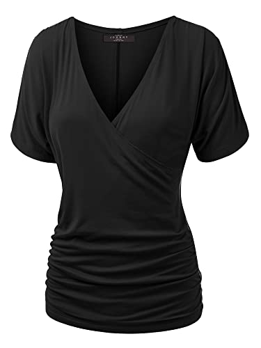 Made By Johnny Women's V Neck Short Sleeve Wrap Front Drape Dolman Tunic Top2