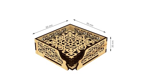 Image of 12 FOX Wooden Tea Coaster Yellow Textured Wood Handcrafted Coasters Home Kitchen for Tea & Coffee Table Decor Set of 6 |9.5x9.5cm TCCOST017B