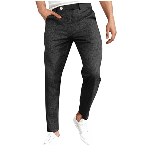 Xiaojmake Mens Linen Dress Pants Tapered Leg Flat Front Pant High Waisted Button Zipper Fly Suit Trouser Business Work Slack