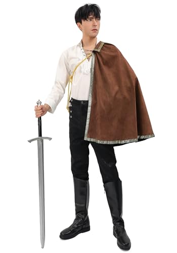 Cape médiévale à capuche demi-épaule noir tissu fluide costume de cavalier haut de gamme