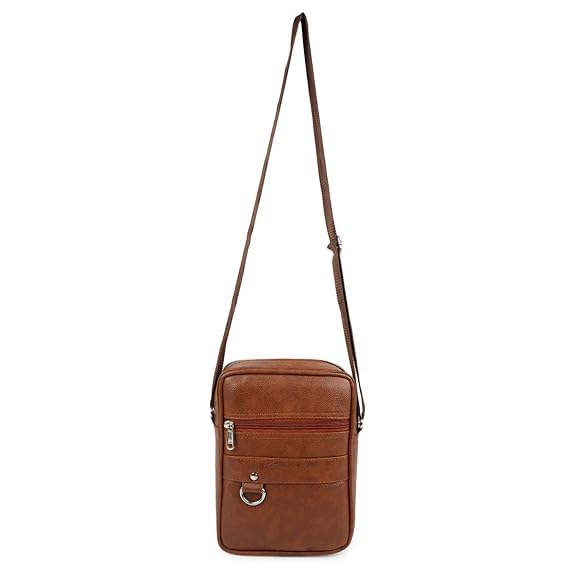Image of Leather Mens Sling Bag Small Size for Travel, Crossbody Shoulder Bag for Men, Compact Chest Bag with Adjustable Strap, Stylish Mini Side Bag for Daily Use, Office & Outdoor (Royal Brown, Medium)