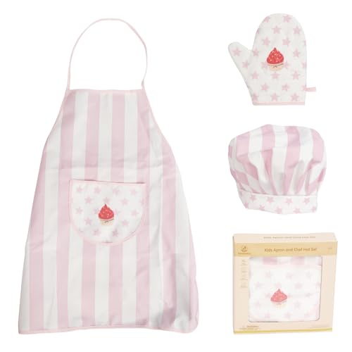 Kitchen Playset and Apron Chef Hat Set for Kids Ages 3-8, Wooden Pretend Play Kitchen, Including Telephone, Ice Maker, Refrigerator