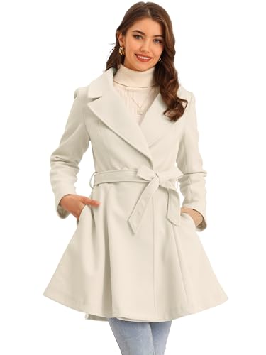Image of Allegra K Winter Pea Coats for Women Shawl Lapel Overcoat Single Breasted Belted Long Trench Coat Small Light Apricot