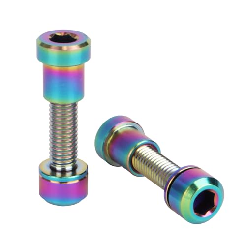 Image of Titanium Bolt M5x16 18 20mm with Washer Steerer Clamp Nut for Bicycle Stem Front Forking Lock Pack of 2 (Rainbow, M5x20mm)