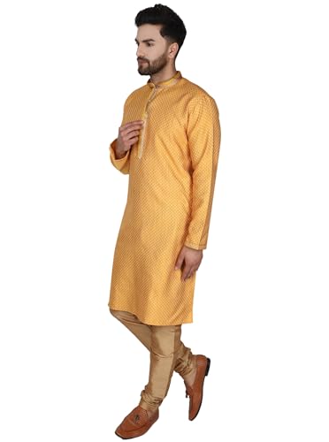 Image of SKAVIJ Men's Brocade Silk Embroidered Kurta Pajama Set Thread Work Festive Party Ethnic Dress
