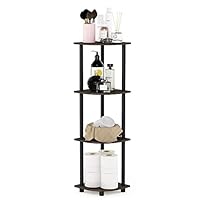 Furinno TURN-N-TUBE Corner Shelf, 4-Tier Corner Bookshelf, Display Storage Shelves with Open Shelves, for Organization and Storage, Living Room, Home Office, Garage, Dark Brown Grain