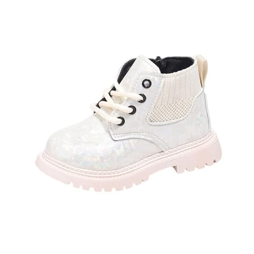 Girls Glitter Ankle Boots Lace Up Waterproof Combat Boot Trendy Faux Leather Side Zipper Short Booties (1-6 Years)