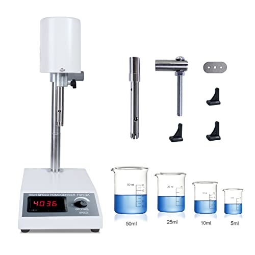 homogenizer food - LABFENG high-Speed homogenizer is Suitable for 5~1000ml Lab Disperser Emulsifier Speed Adjustable 8000~22000rpm with Two Working Heads FSH-2A (110V)