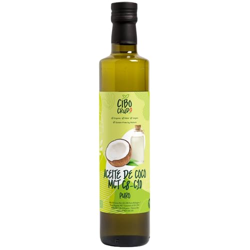 Aceite MCT C8 C10 de Coco Organico y Prensado en Frío - 500ml. Aceite de Coco MCT 60% C8 40% C10 Comestible o Para la Piel y Recetas Virgen Natural y Puro.