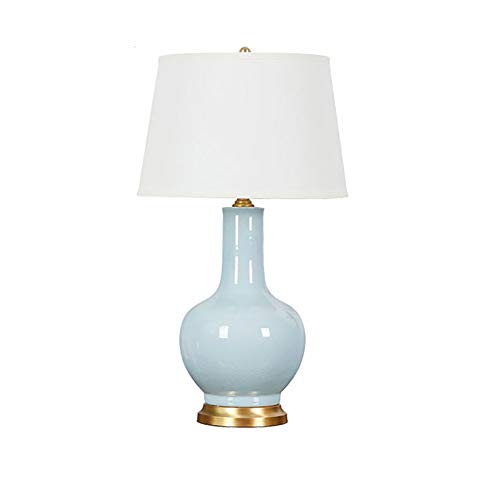 Céramique Lampe De Travail,Cuivre Simplicité Tissu Lampe De Table Avec Commutateur De Bouton,E27 1 Lumière PROTECTION OCULAIRE Salon Lampe à Poser Pour Chambre à Coucher-Bleu 38x60cm(15x24inch)