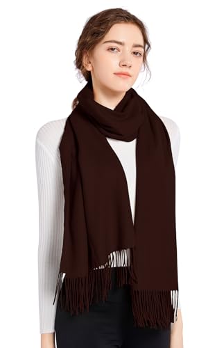 ELF KUCKUCK Schal Damen Winter Baumwolle Winterschal Pashmina, Dunkel Kaffee
