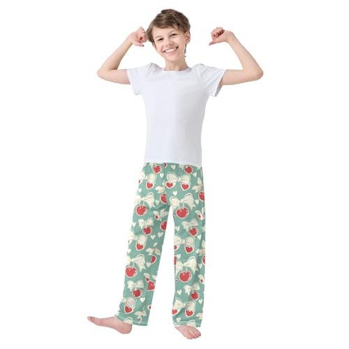 Pajama Bottoms, Bow Cherry Pajamas Pant Sleep Long Pants Cute Cartoon Lounge Wear Elastic Waist Sleepwear Pjs2