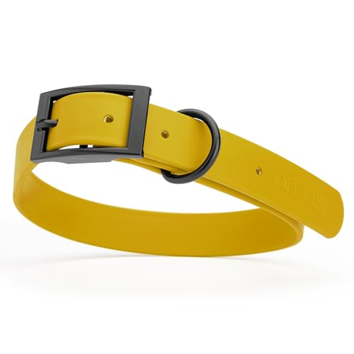 Image of Dogline Biothane Waterproof Dog Collar Strong Coated Nylon Webbing with Black Hardware Odor- Proof for Easy Care Easy to Clean High Performance Fits Small Medium or Large Dogs, Treasure Gold