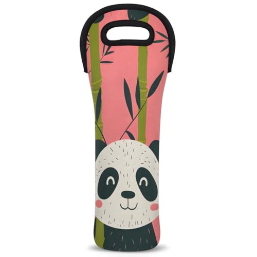 Neoprene Wine Tote Carrier Bag for Wine,Water, Champagne, Beer, Baby Bottles 15.6 x 5.1 Inches, Protective Wine Bag,Panda
