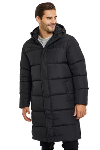 Spindle Mens Hooded Padded Long Puffer Coat Winter Longline Jacket Black M