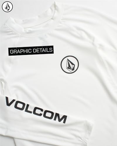 Volcom Boys\' Rash Guard Shirts - UPF 50+ Quick Dry Long Sleeve Sun Protection Swim Shirts - Kids Swimwear T-Shirt (8-16), Size Medium, White