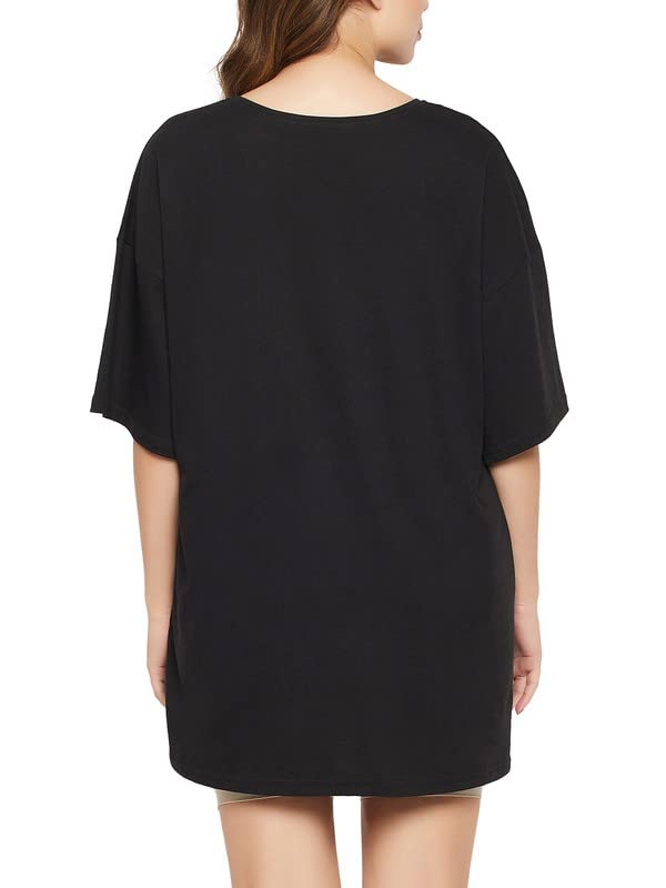 Image of Clovia Women's Cotton Graphic & Text Print Oversized T-Shirt