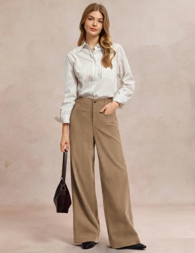 GRACE KARIN Women Corduroy Pants Wide Leg Baggy Elastic Waist Lounge Pants Casual Teacher Trousers with Pockets Khaki 2XL — view 2