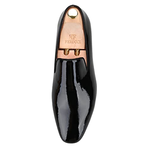 FERUCCI Men Square Toe Plain Black Leather Slippers Loafers Flats Prom Wedding Shoes4