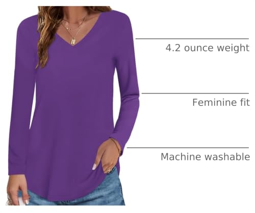 Image of Elesomo Womens T Shirts V Neck Summer Short /Long Sleeve Cotton Tops Tees