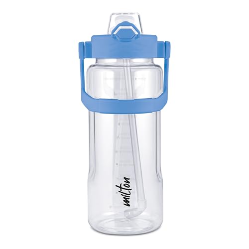 Milton Remy 2.0 Sipper Water Bottle (Never Give Up, Track Daily Intake with Hindi Inspirational Quotes) for Adults,100% Leakproof,One-Click Open,BPA-Free,Flexible Straw, Easy Carry Handle,1800 ml,Blue