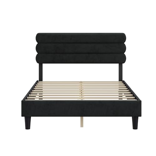 Estrutura de cama queen com cabeceira, cama de plataforma resistente com suporte de ripas de madeira