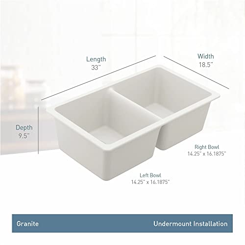 Moen Ggw4012B 33-Inch Wide X 9.5-Inch Deep Undermount Granite Double Bowl Kitchen Sink, White #TOP6
