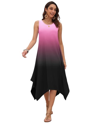 Image of AUSELILY Women's Summer Dresses Casual Sleeveless Midi Tank Beach Dress | Women's Asymmetrical Hem Sundress with Side Pockets, Great for Beach, Vacation & Daily Wear