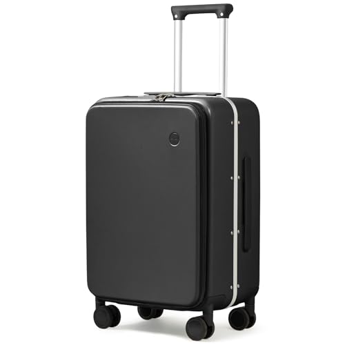 Image of mixi Luggage Suitcase with Spinner Wheels, Carry On Luggage with Laptop Pocket,18 /20 /24 Inch Travel Luggage Aluminum Frame PC Hardside with TSA Lock & Cover, Black Hollow Wheel, 20-inch