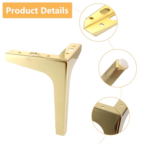 Patas doradas para sofá de 17 cm: diseño triangular de alta resistencia con tornillos 4